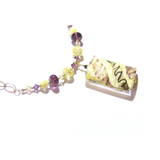 Murano Glass Large Amethyst White Rectangle Pendant Gold Necklace - JKC Murano