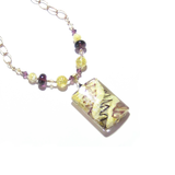 Murano Glass Large Amethyst White Rectangle Pendant Gold Necklace - JKC Murano