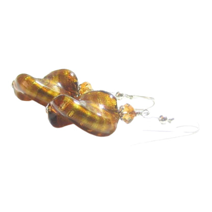 Murano Glass Large Topaz Twist Sterling Silver Earrings, Venetian Jewelry - JKC Murano