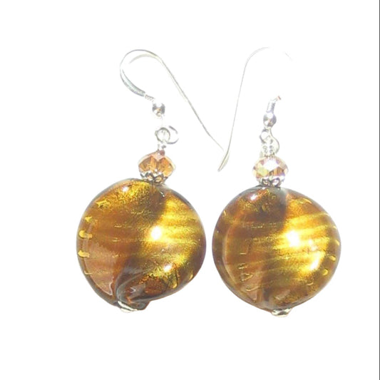 Murano Glass Large Topaz Twist Sterling Silver Earrings, Venetian Jewelry - JKC Murano