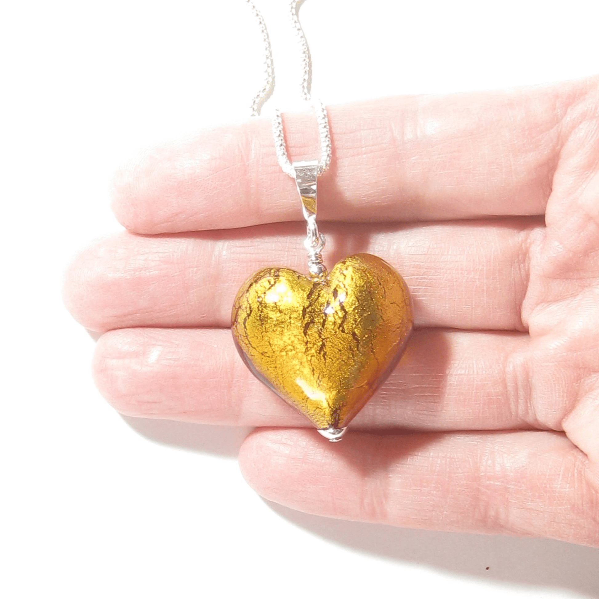Murano Glass Topaz Amber Puffy Heart Pendant - JKC Murano