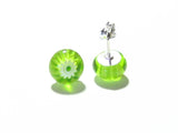 Millefiori Lime Green Sterling Silver Post Earrings, Stud Earrings - JKC Murano