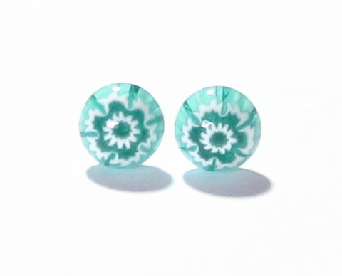 Murano Millefiori Sea Green Sterling Silver Post Earrings, Studs - JKC Murano