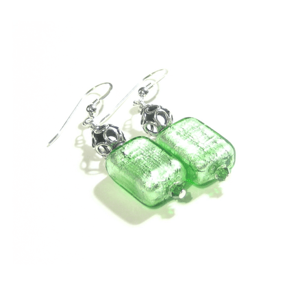Murano Glass Mint Green Rectangle Silver Earrings by JKC Murano - JKC Murano