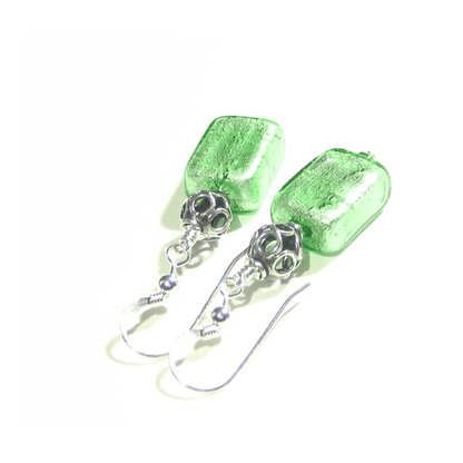 Murano Glass Mint Green Rectangle Silver Earrings by JKC Murano - JKC Murano