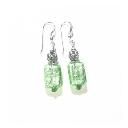 Murano Glass Mint Green Rectangle Silver Earrings by JKC Murano - JKC Murano