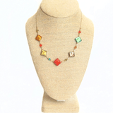 Murano Glass Colorful Diamond Fall Colors Gold Necklace - JKC Murano