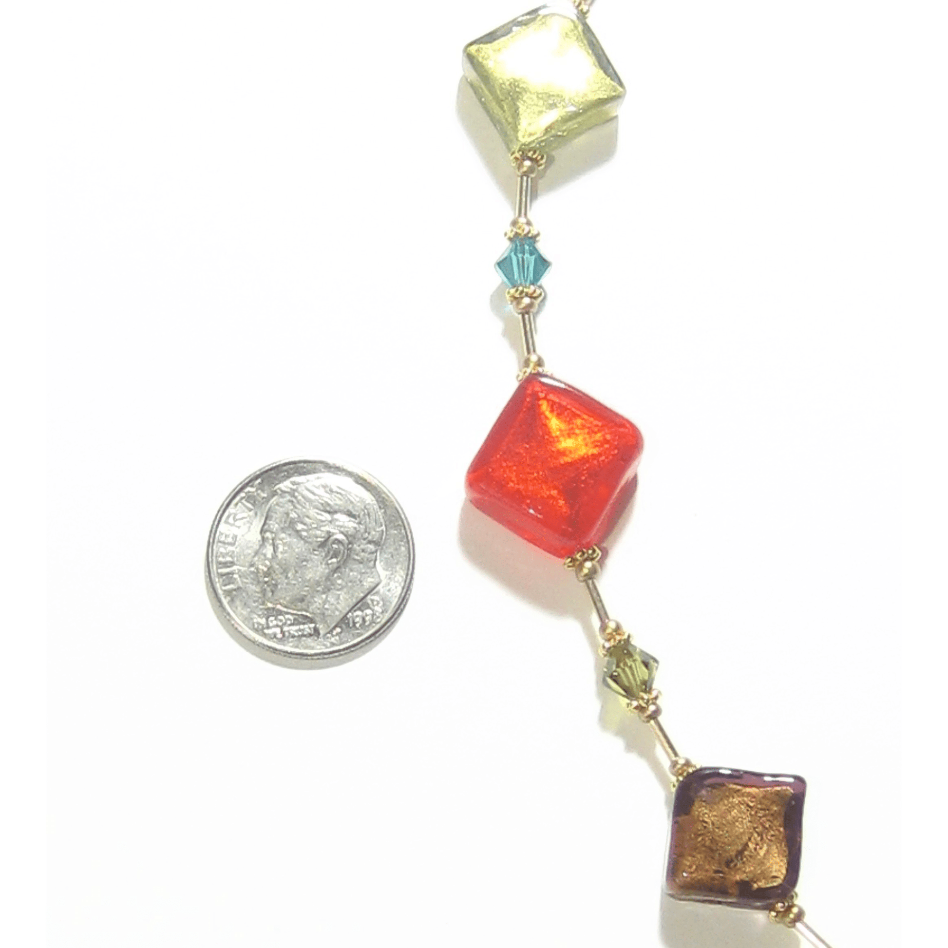 Murano Glass Colorful Diamond Fall Colors Gold Necklace - JKC Murano