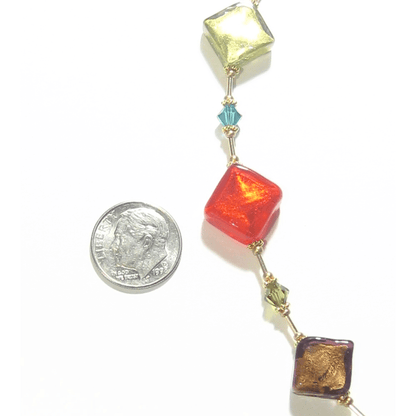 Murano Glass Colorful Diamond Fall Colors Gold Necklace - JKC Murano