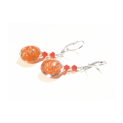 Murano Glass Orange Disc Sterling Silver Earrings by JKC Murano - JKC Murano