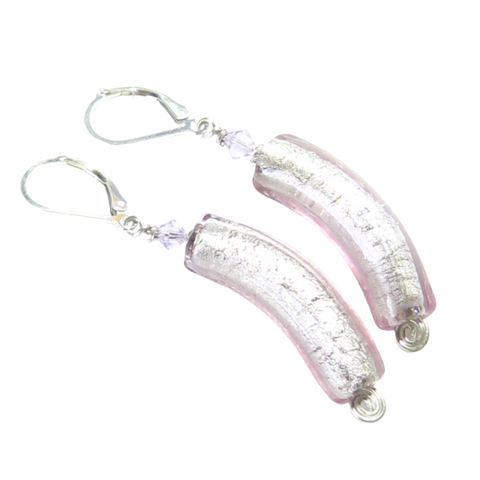 Murano Glass Pale Purple Curved Tube Silver Earrings by JKC Murano - JKC Murano