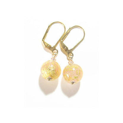 Italian Murano Glass Peach Cadora Gold Earrings, Gold Filled Leverbacks - JKC Murano