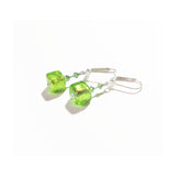 Murano Glass Lime Green Cube Sterling Silver Earrings - JKC Murano