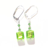 Murano Glass Lime Green Cube Sterling Silver Earrings - JKC Murano