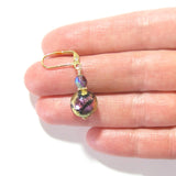 Murano Glass Pink Black Dichroic Ball Gold Earrings - JKC Murano