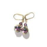 Murano Glass Pink Black Dichroic Ball Gold Earrings - JKC Murano