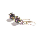 Murano Glass Pink Black Dichroic Ball Gold Earrings - JKC Murano