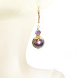 Murano Glass Pink Black Dichroic Ball Gold Earrings - JKC Murano