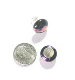 Murano Glass Black Pink Dichroic Button Earrings, Sterling Silver Stud Earrings - JKC Murano