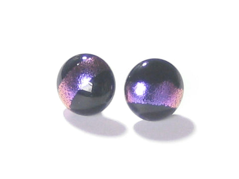 Murano Glass Black Pink Dichroic Button Earrings, Sterling Silver Stud Earrings - JKC Murano