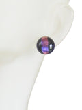 Murano Glass Black Pink Dichroic Button Earrings, Sterling Silver Stud Earrings - JKC Murano