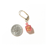 Murano Glass Salmon Pink Cube Gold Earrings, Leverback Earrings - JKC Murano