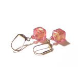 Murano Glass Salmon Pink Cube Gold Earrings, Leverback Earrings - JKC Murano