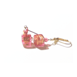 Murano Glass Salmon Pink Cube Gold Earrings, Leverback Earrings - JKC Murano