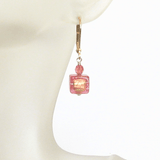 Murano Glass Salmon Pink Cube Gold Earrings, Leverback Earrings - JKC Murano