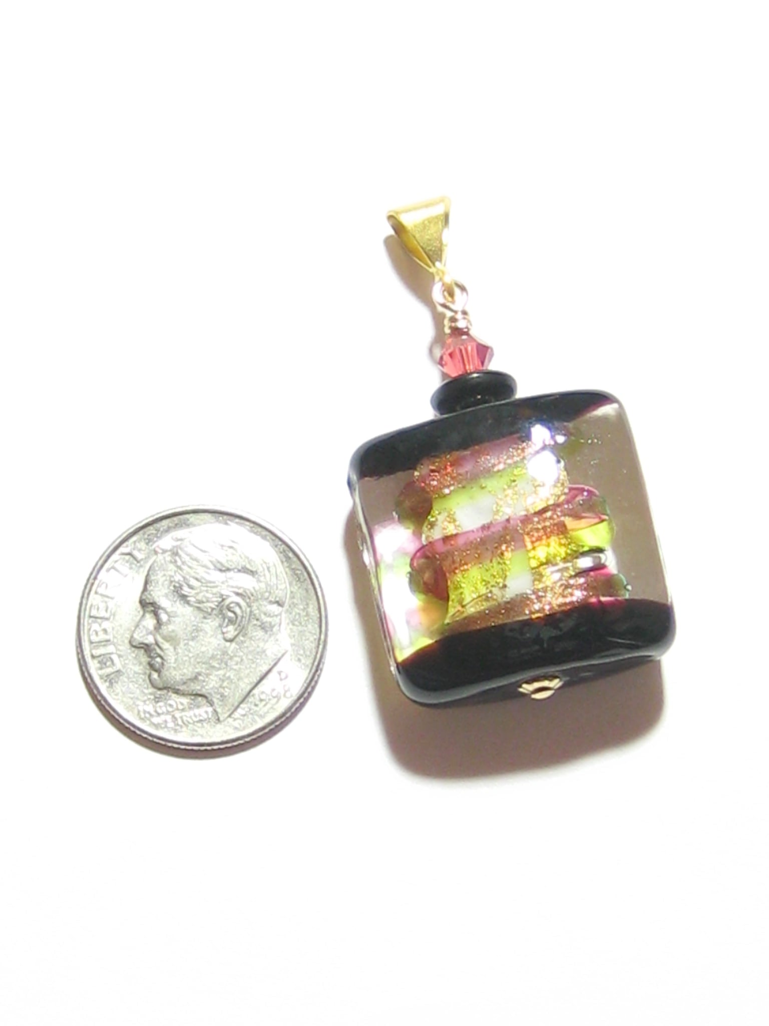 Murano glass pink green window square pendant - JKC Murano