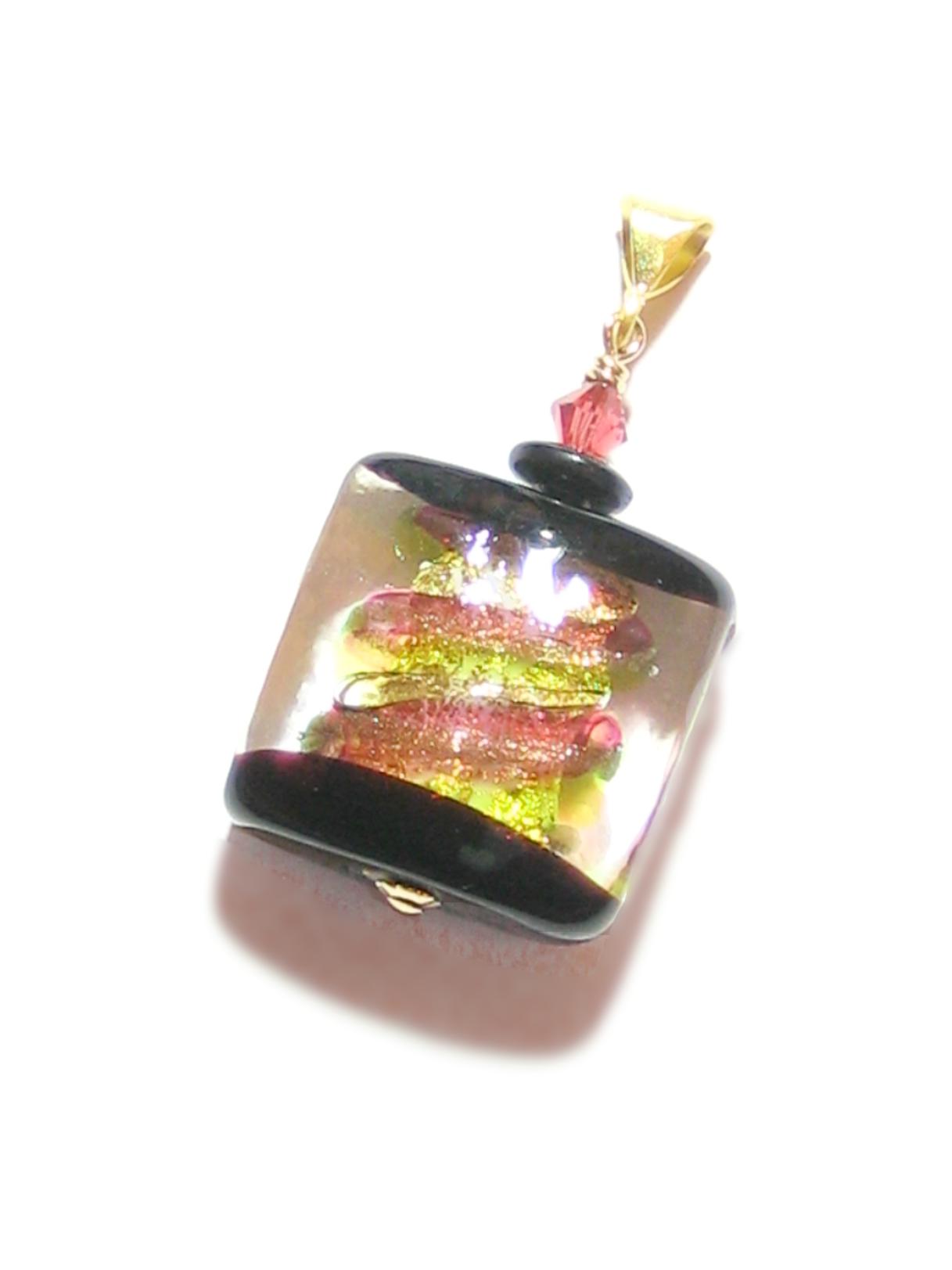 Murano glass pink green window square pendant - JKC Murano