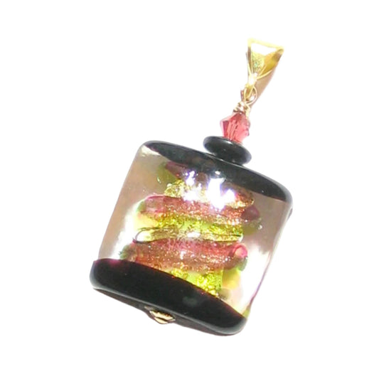 Murano glass pink green window square pendant - JKC Murano