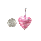 Murano Glass Pink Silver Heart Pendant, Venetian Jewelry - JKC Murano