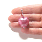 Murano Glass Pink Silver Heart Pendant, Venetian Jewelry - JKC Murano