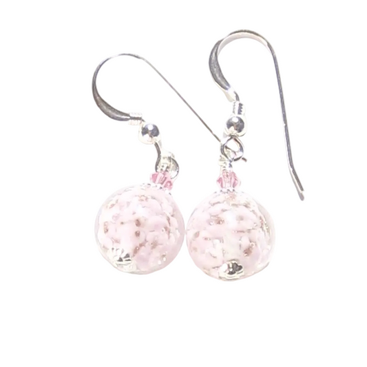 Murano Glass Pale Pink Ball Sterling Silver Earrings - JKC Murano