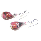 Murano Glass Pink Black Swirl Teardrop Silver Earrings - JKC Murano