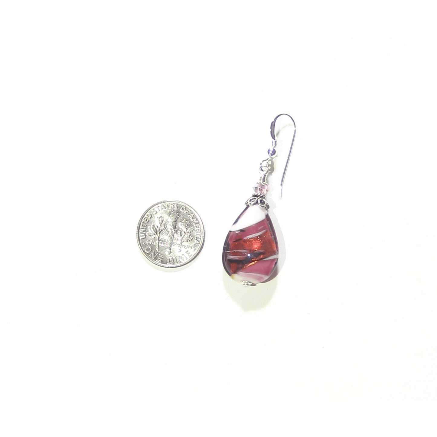 Murano Glass Pink Black Swirl Teardrop Silver Earrings - JKC Murano