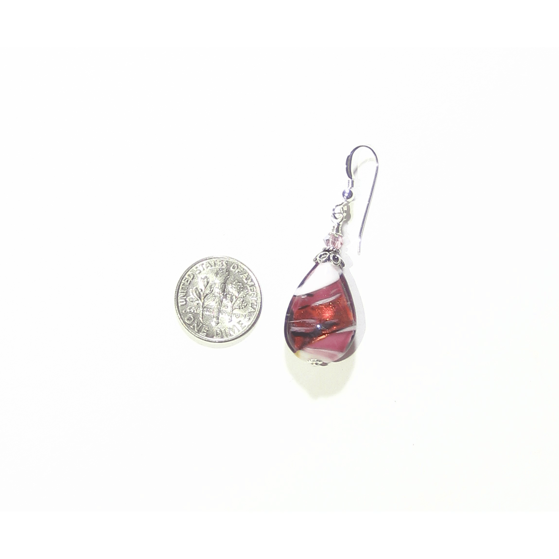 Murano Glass Pink Black Swirl Teardrop Silver Earrings - JKC Murano