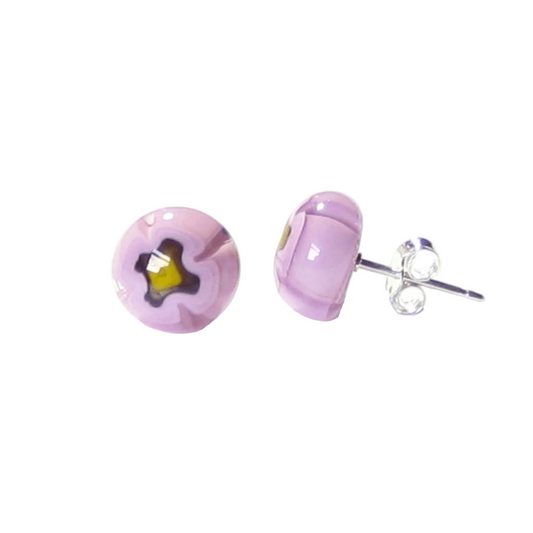 Pink Murano Millefiori Sterling Post Earrings, Stud - JKC Murano