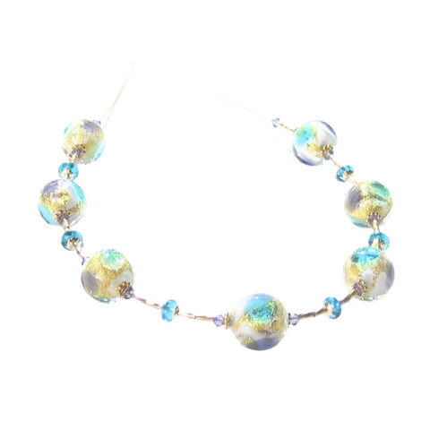 Murano Glass Plum Aqua Ball Gold Necklace By JKC Murano - JKC Murano