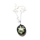 Murano Glass Porcelain Flower Black Pendant Necklace - JKC Murano