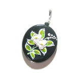 Murano Glass Porcelain Flower Black Pendant Necklace - JKC Murano