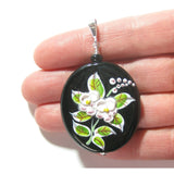 Murano Glass Porcelain Flower Black Pendant Necklace - JKC Murano