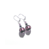 Murano Glass Black Purple Stripe Ball Sterling Silver Earrings - JKC Murano
