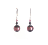 Murano Glass Black Purple Stripe Ball Sterling Silver Earrings - JKC Murano