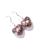 Murano Glass Purple Heart Rose Sterling Silver Earrings - JKC Murano