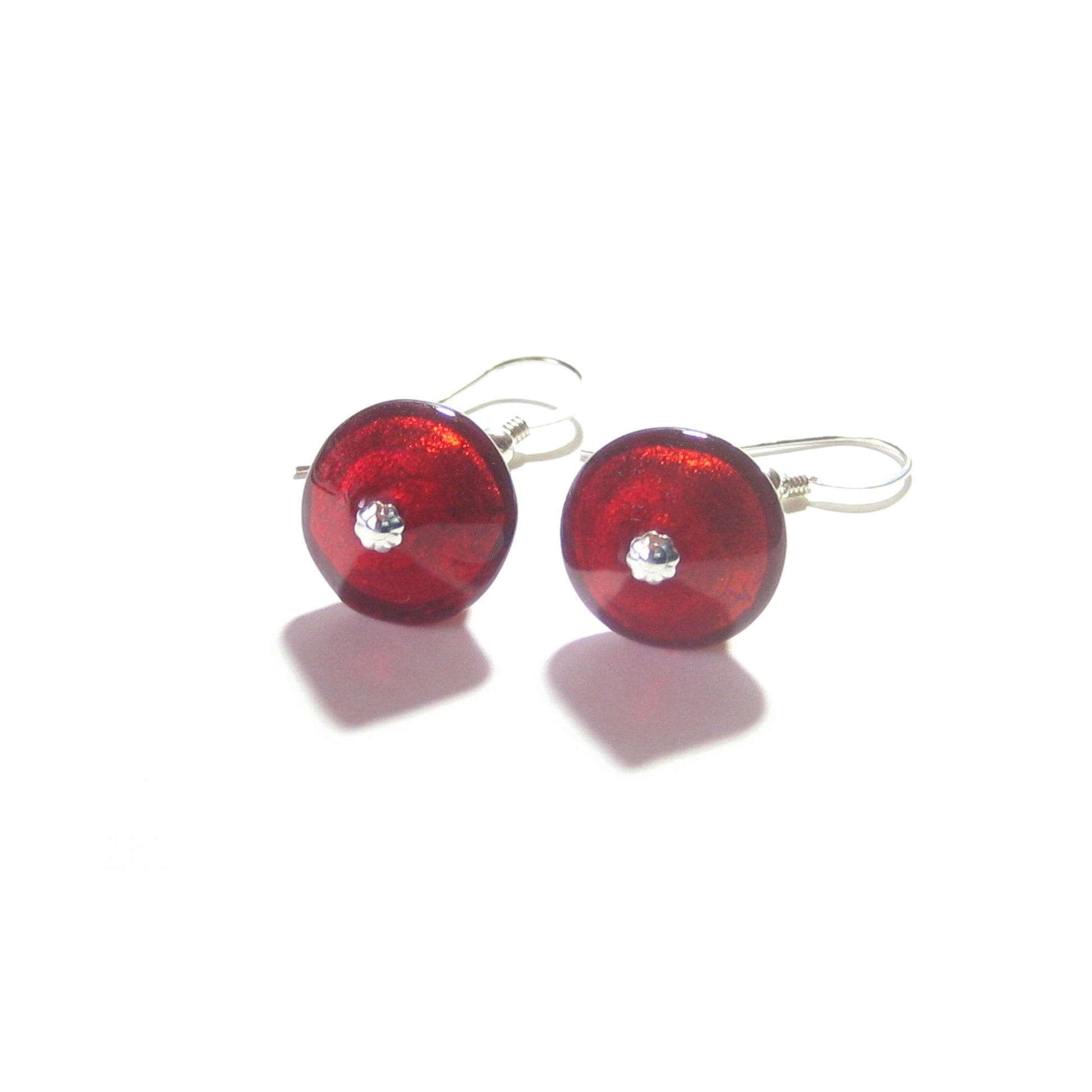 Murano Glass Red Bicone Sterling Silver Earrings, Venetian Jewelry - JKC Murano
