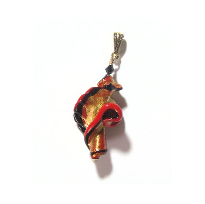 Large Murano Glass Black Red Twist Gold Pendant - JKC Murano