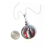 Murano Glass Red Silver Disc Pendant, Sterling Silver Italian Made Chain - JKC Murano