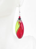 Murano Mouth Blown Glass Red and Green Long Oval Earrings, Argyle - JKC Murano